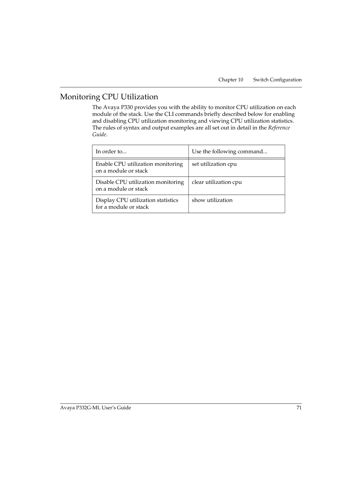 Avaya P332G-ML manual Monitoring CPU Utilization 