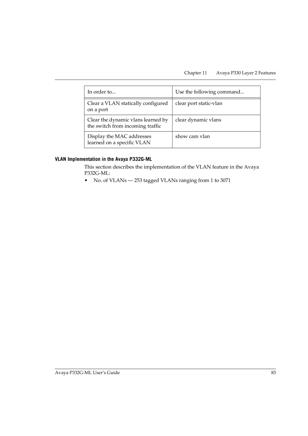 Avaya manual Vlan Implementation in the Avaya P332G-ML 