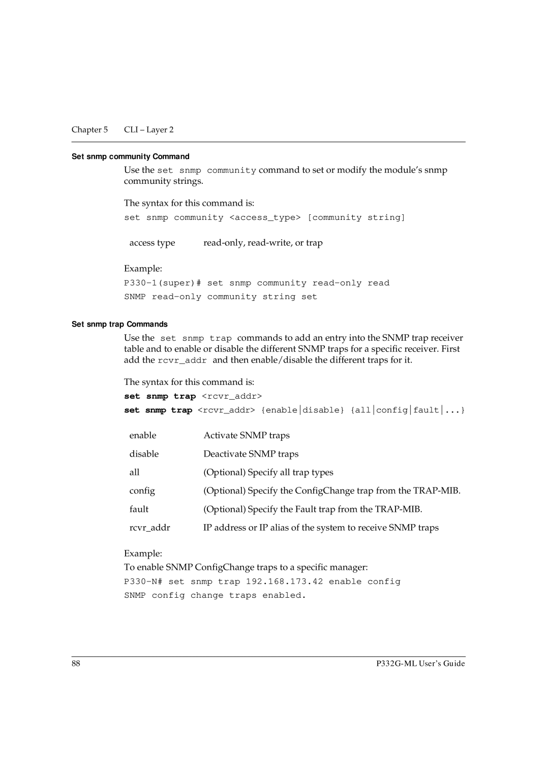 Avaya P332G-ML manual Set snmp community Command, Set snmp community accesstype community string, Set snmp trap Commands 