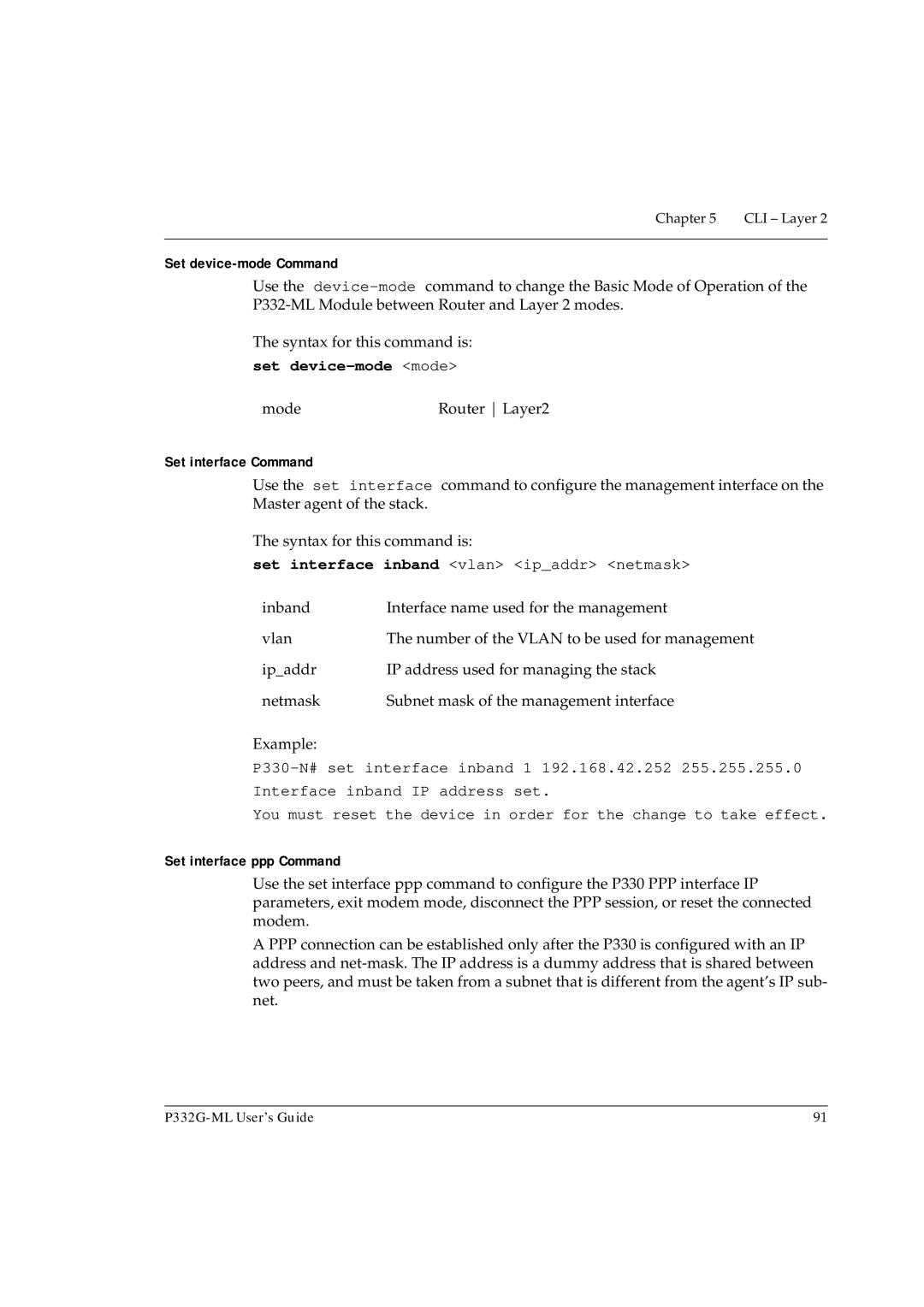 Avaya P332G-ML manual Set device-mode Command, Set device-mode mode, Set interface Command, Set interface ppp Command 