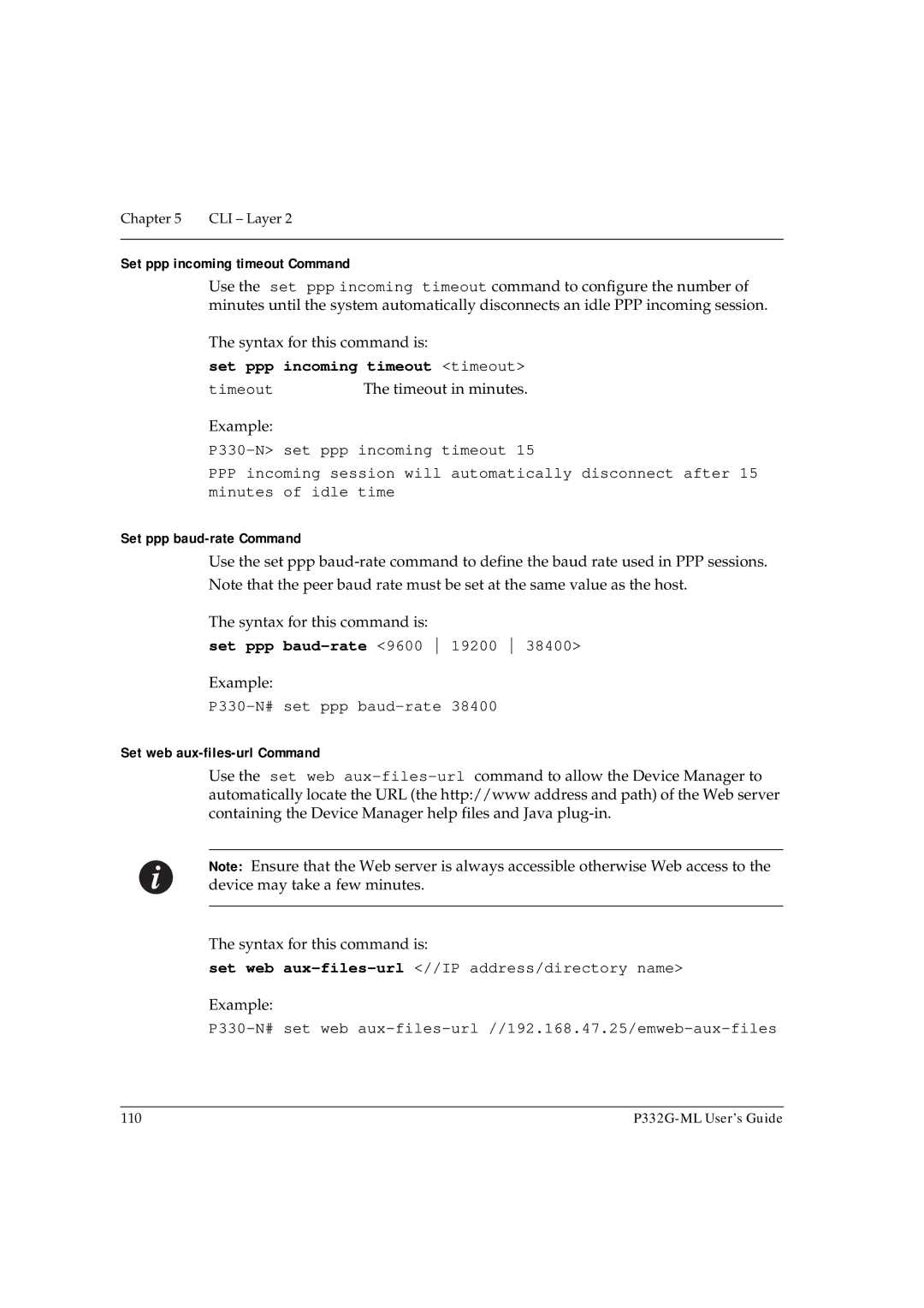 Avaya P332G-ML manual Set ppp incoming timeout Command, Set ppp incoming timeout timeout, Set ppp baud-rate Command 