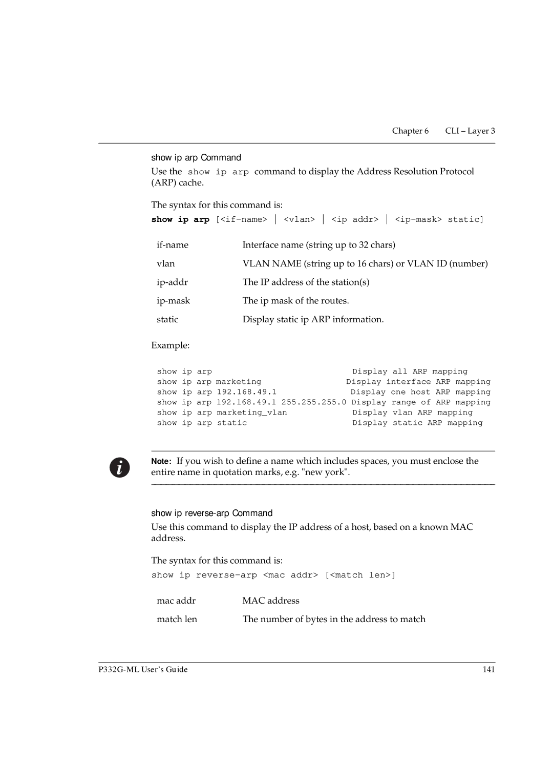 Avaya P332G-ML manual Show ip arp Command, Show ip arp if-name vlan ip addr ip-mask static, Show ip reverse-arp Command 