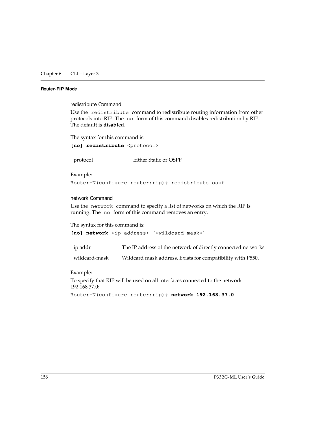 Avaya P332G-ML manual Router-RIP Mode, No redistribute protocol, Router-Nconfigure routerrip# redistribute ospf 