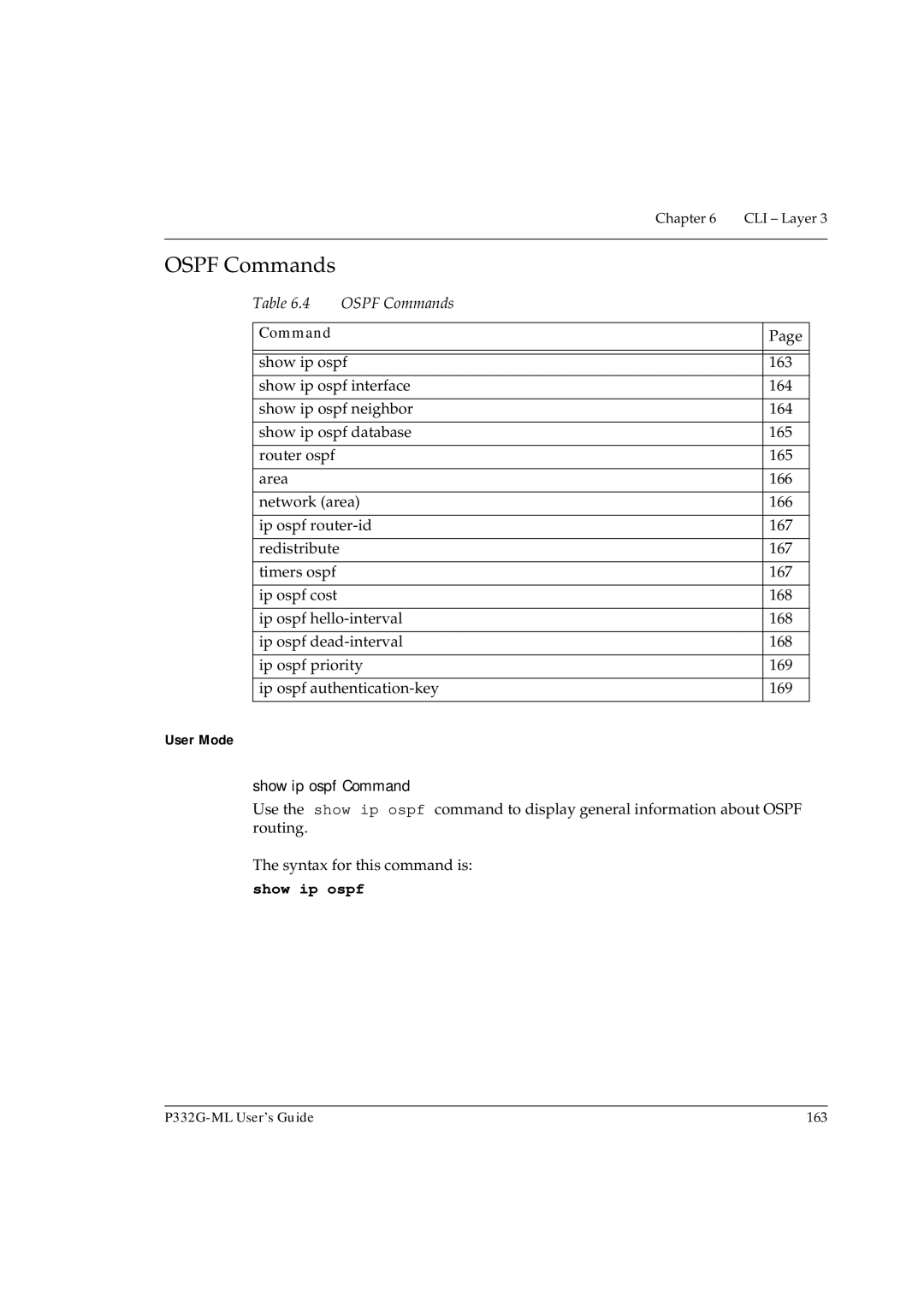 Avaya P332G-ML manual Ospf Commands, Show ip ospf Command 