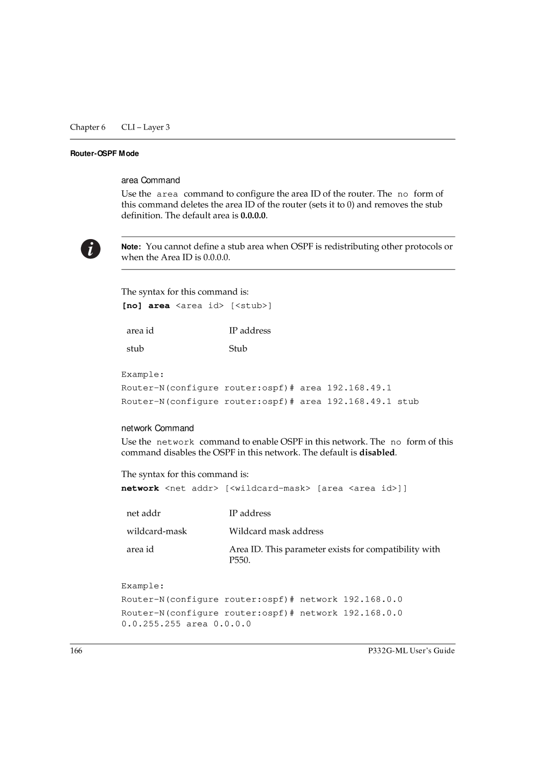 Avaya P332G-ML manual Router-OSPF Mode, Area Command, No area area id stub, Area id IP address StubStub 