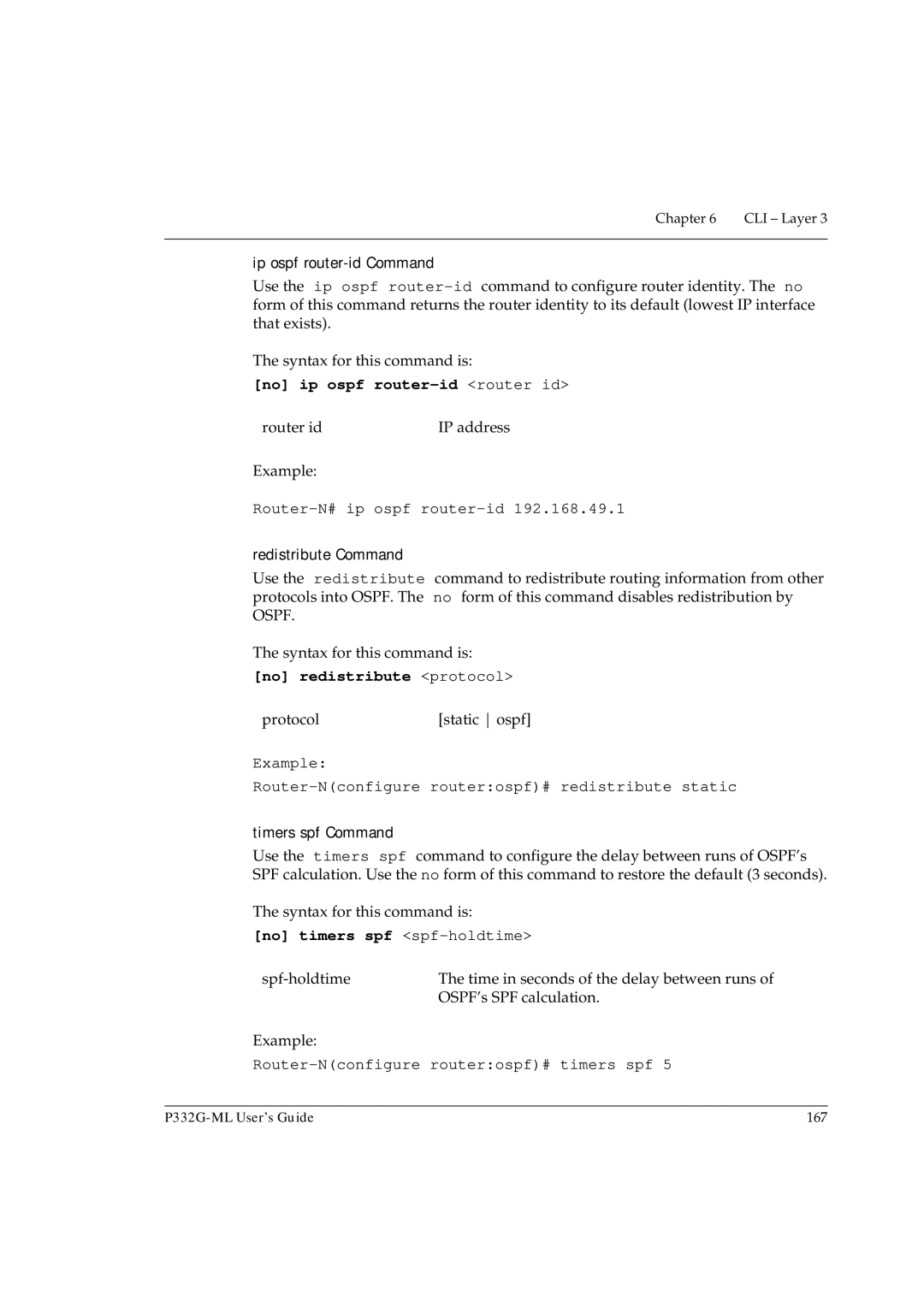 Avaya P332G-ML manual No ip ospf router-id router id, Router-N# ip ospf router-id, No timers spf spf-holdtime 