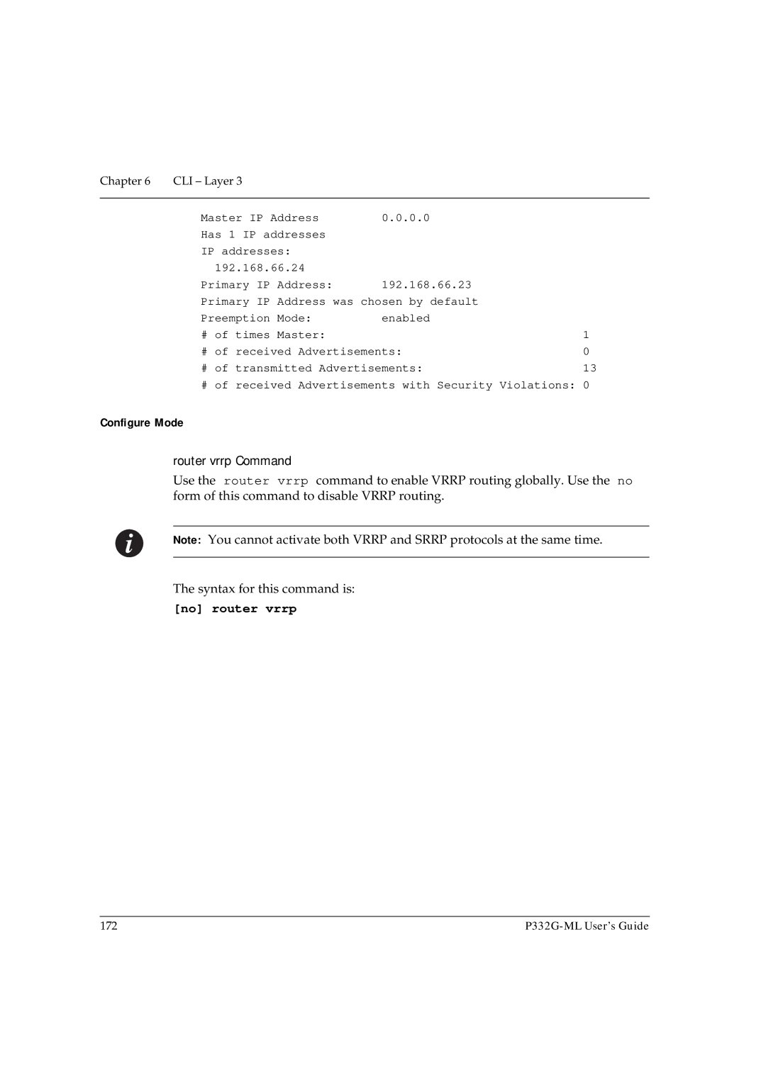 Avaya P332G-ML manual Router vrrp Command, No router vrrp 