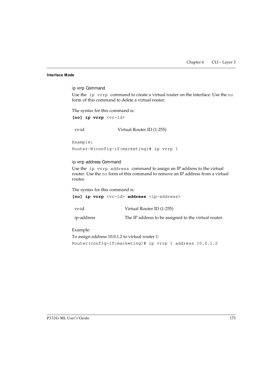 Avaya P332G-ML manual Example Router-Nconfig-ifmarketing# ip vrrp, No ip vrrp vr-idaddress ip-address 