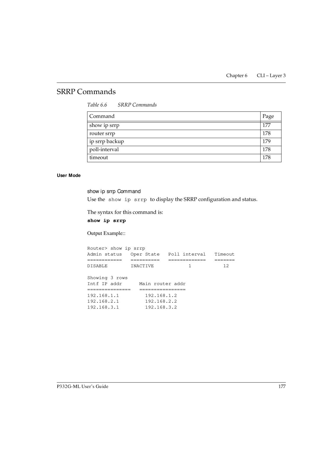 Avaya P332G-ML manual Srrp Commands, Show ip srrp Command 