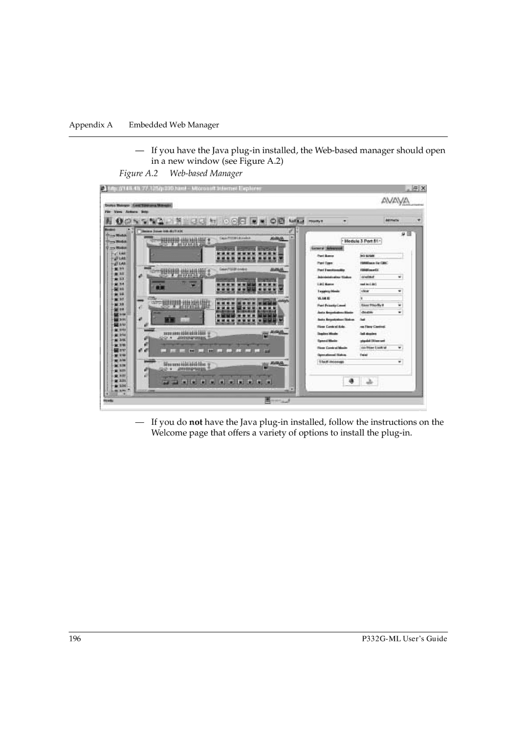 Avaya P332G-ML manual Figure A.2 Web-based Manager 