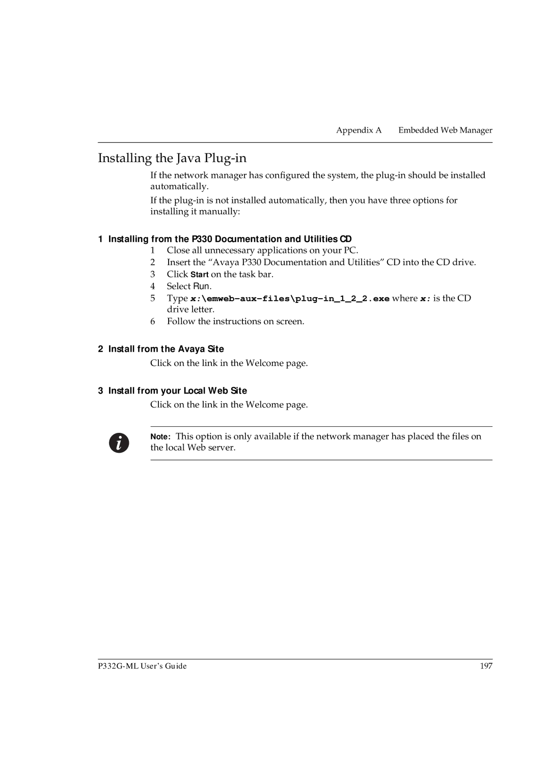 Avaya P332G-ML manual Installing the Java Plug-in, Installing from the P330 Documentation and Utilities CD 