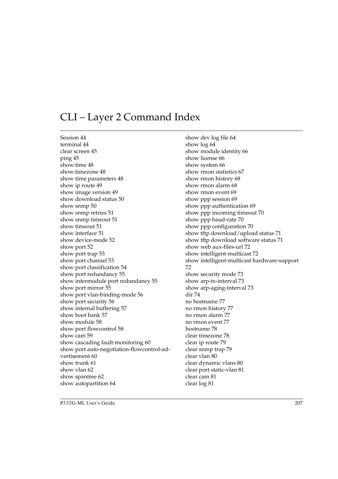 Avaya P332G-ML manual CLI Layer 2 Command Index 