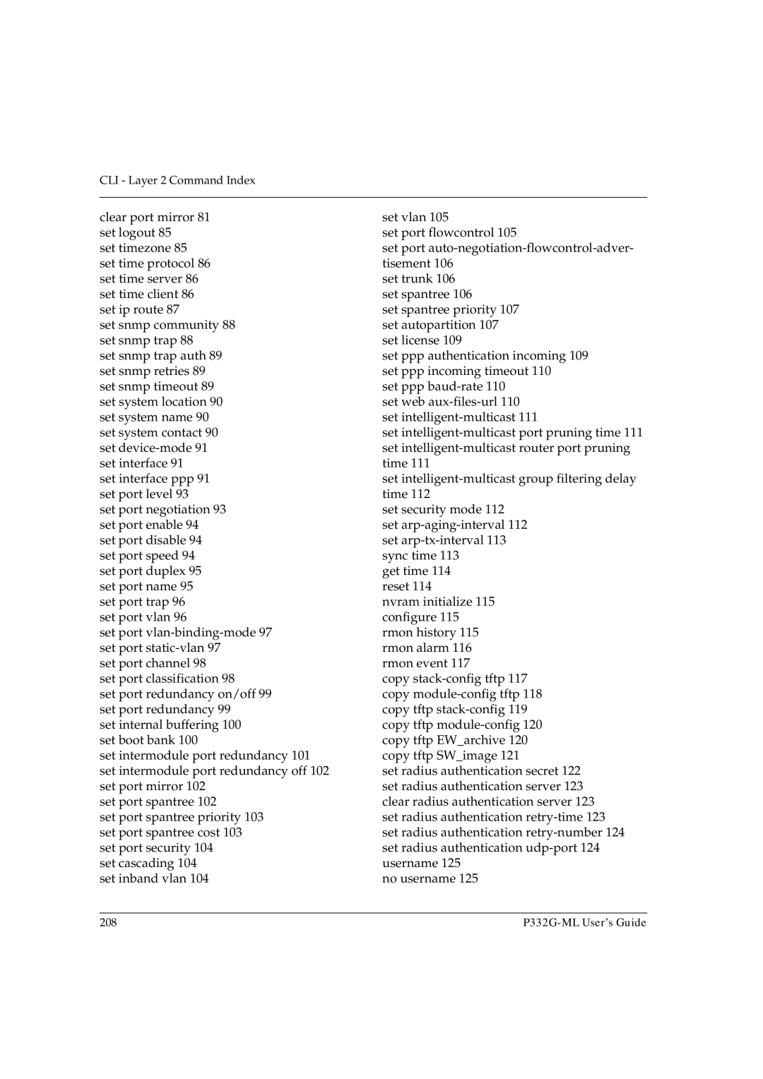 Avaya P332G-ML manual CLI Layer 2 Command Index 