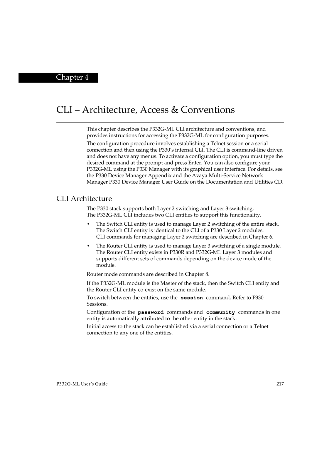 Avaya P332G-ML manual CLI Architecture, Access & Conventions 