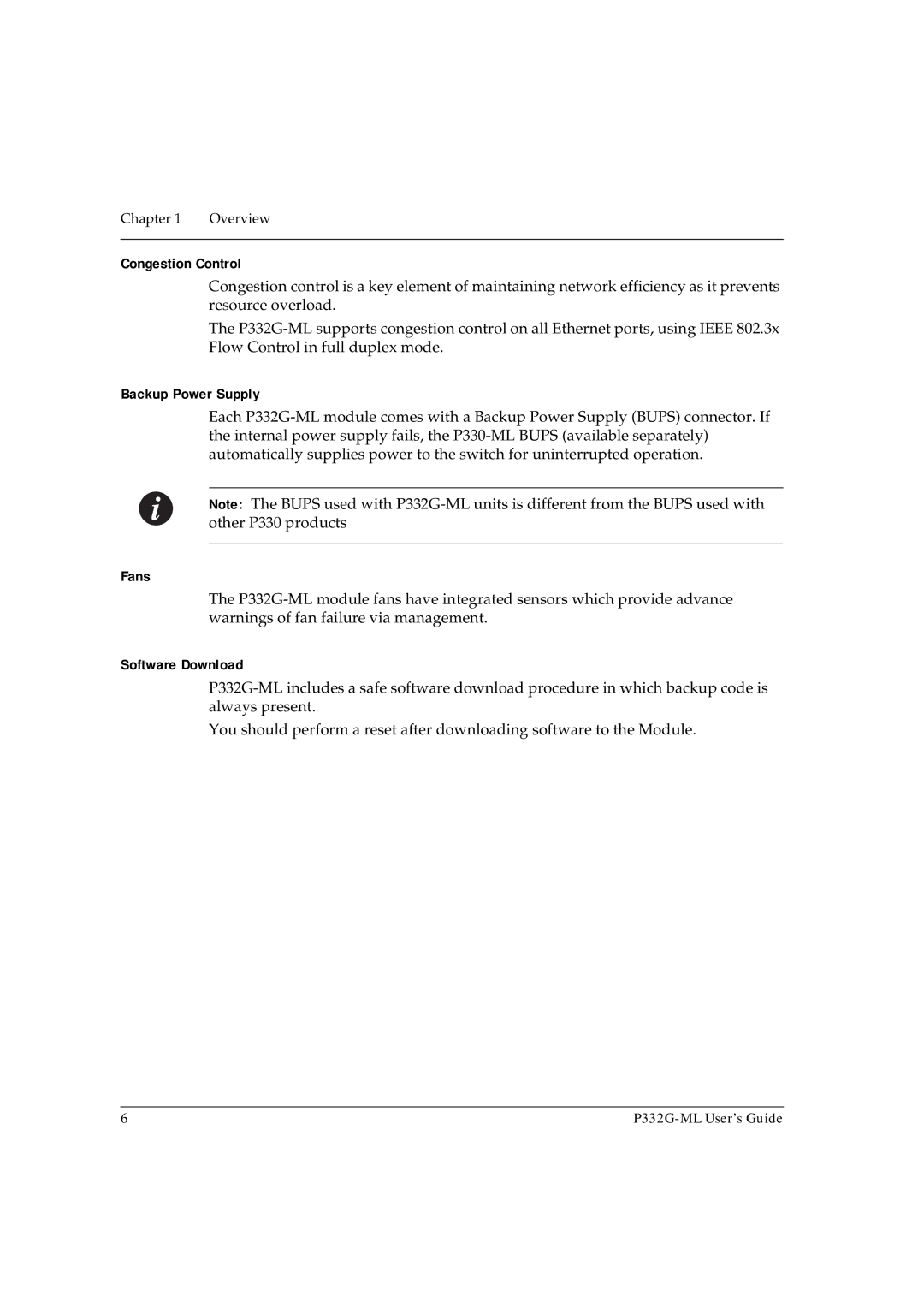 Avaya P332G-ML manual Congestion Control, Backup Power Supply, Fans, Software Download 