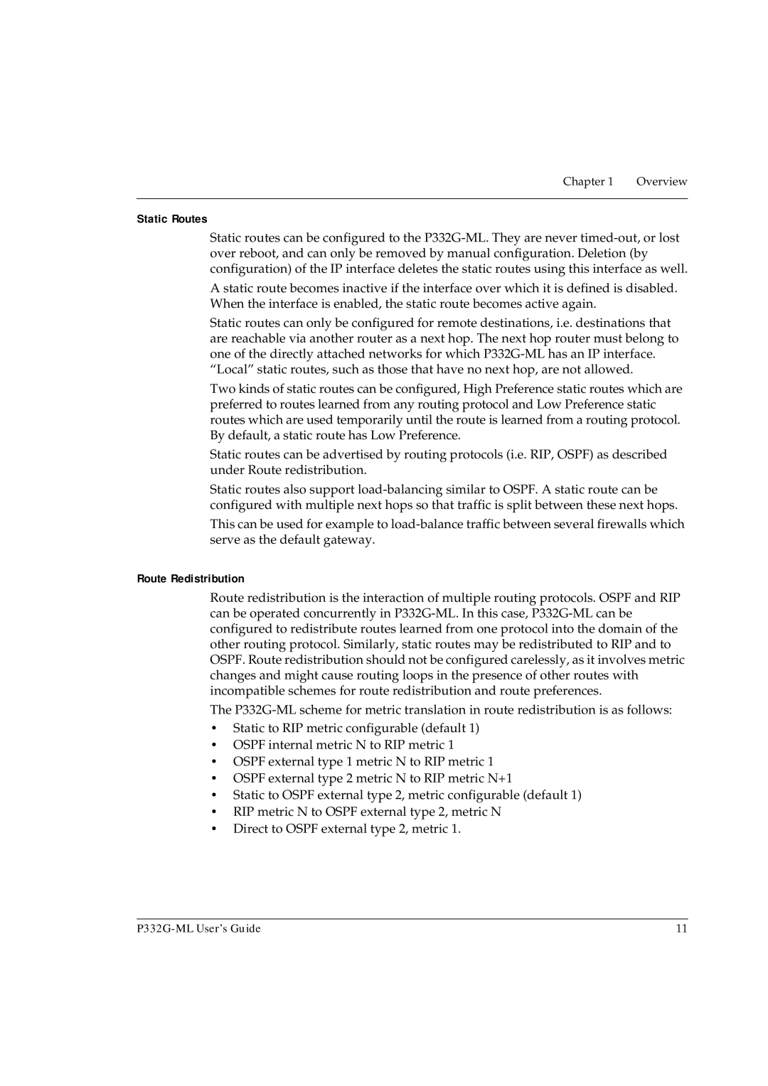 Avaya P332G-ML manual Static Routes, Route Redistribution 