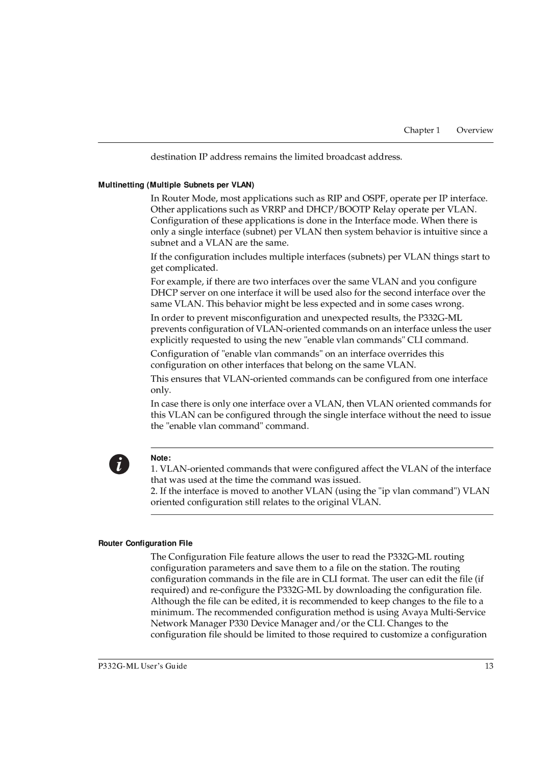 Avaya P332G-ML manual Multinetting Multiple Subnets per Vlan, Router Configuration File 