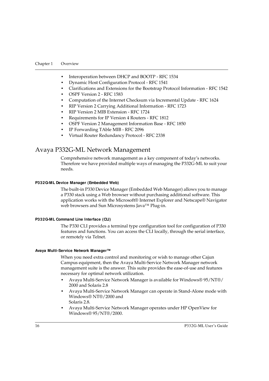 Avaya Avaya P332G-ML Network Management, P332G-ML Device Manager Embedded Web, P332G-ML Command Line Interface CLI 