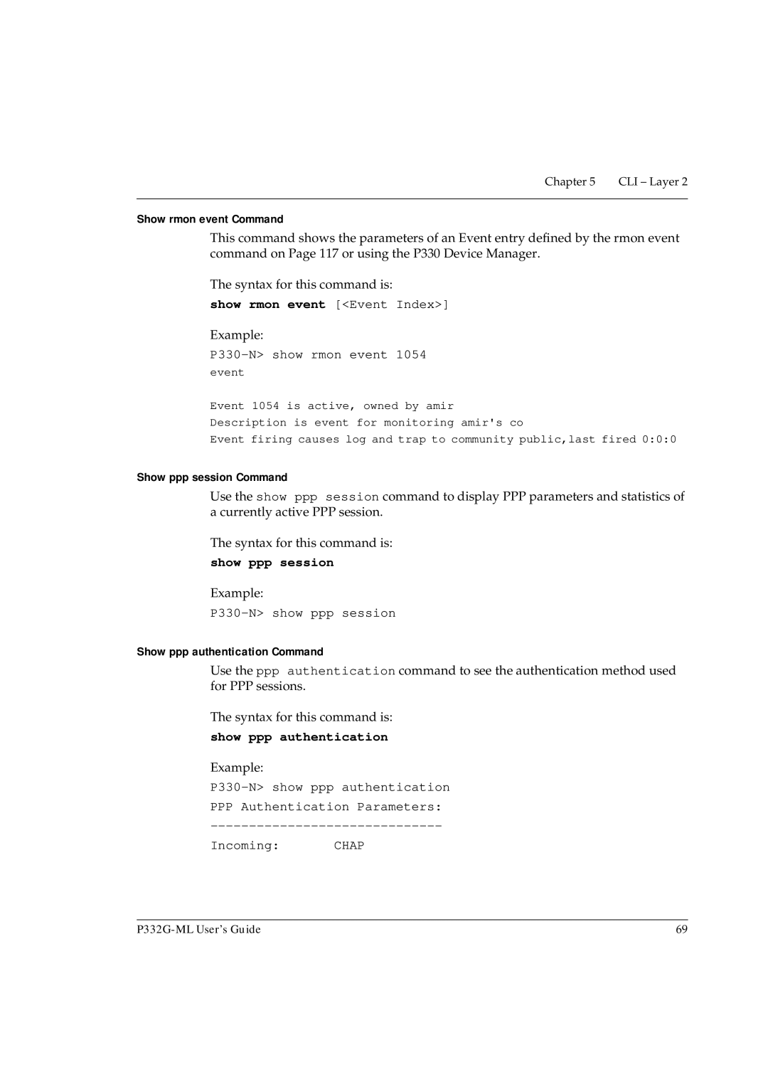 Avaya P332G-ML manual Show rmon event Event Index, Show ppp session, Show ppp authentication 