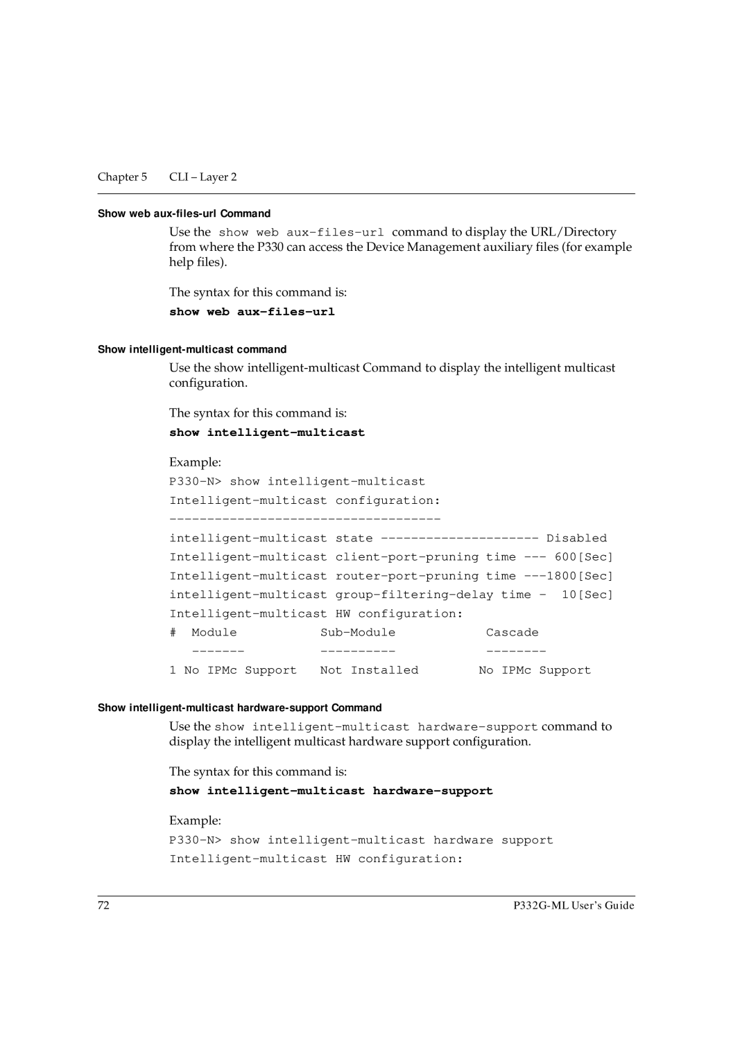 Avaya P332G-ML manual Show web aux-files-url, Show intelligent-multicast hardware-support 