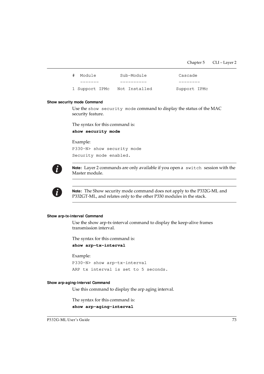 Avaya P332G-ML manual Show security mode, Show arp-tx-interval, Show arp-aging-interval 