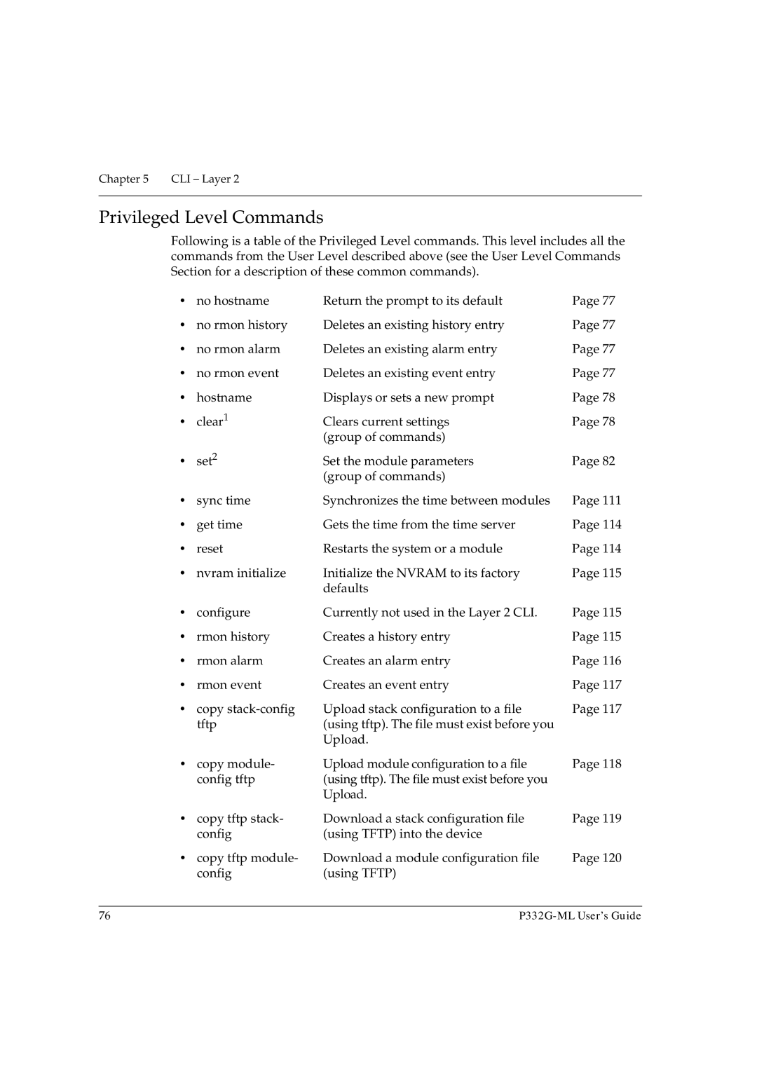 Avaya P332G-ML manual Privileged Level Commands 