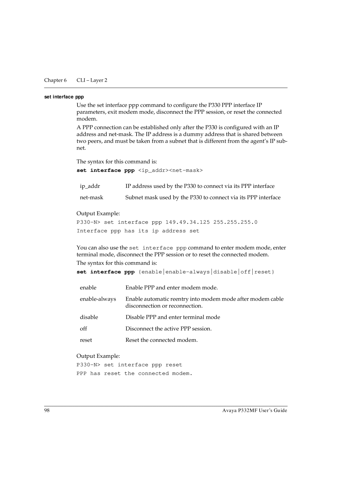 Avaya P332MF manual Set interface ppp 