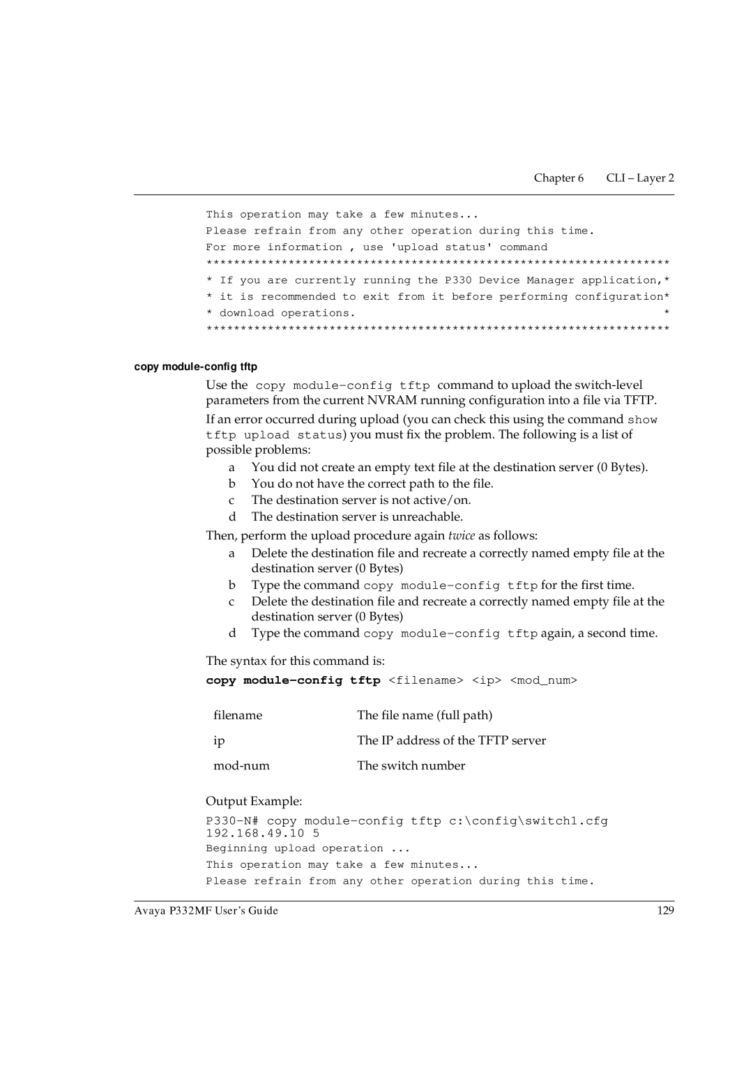 Avaya P332MF manual Copy module-config tftp 