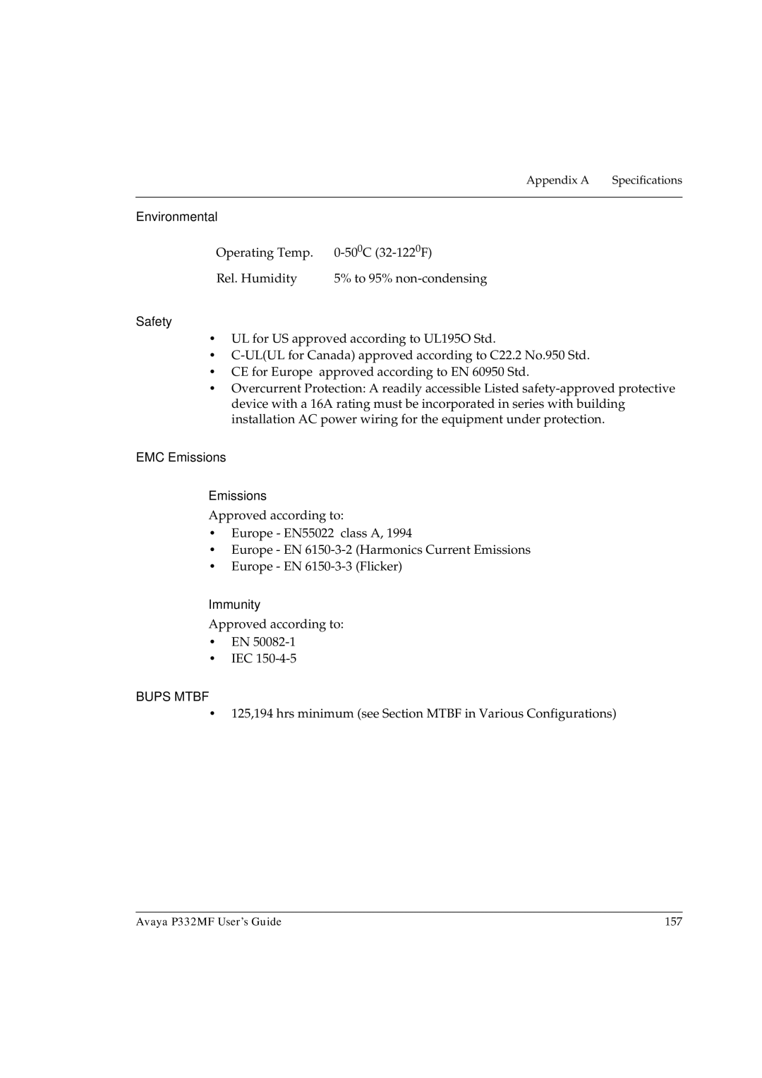 Avaya P332MF manual EMC Emissions 