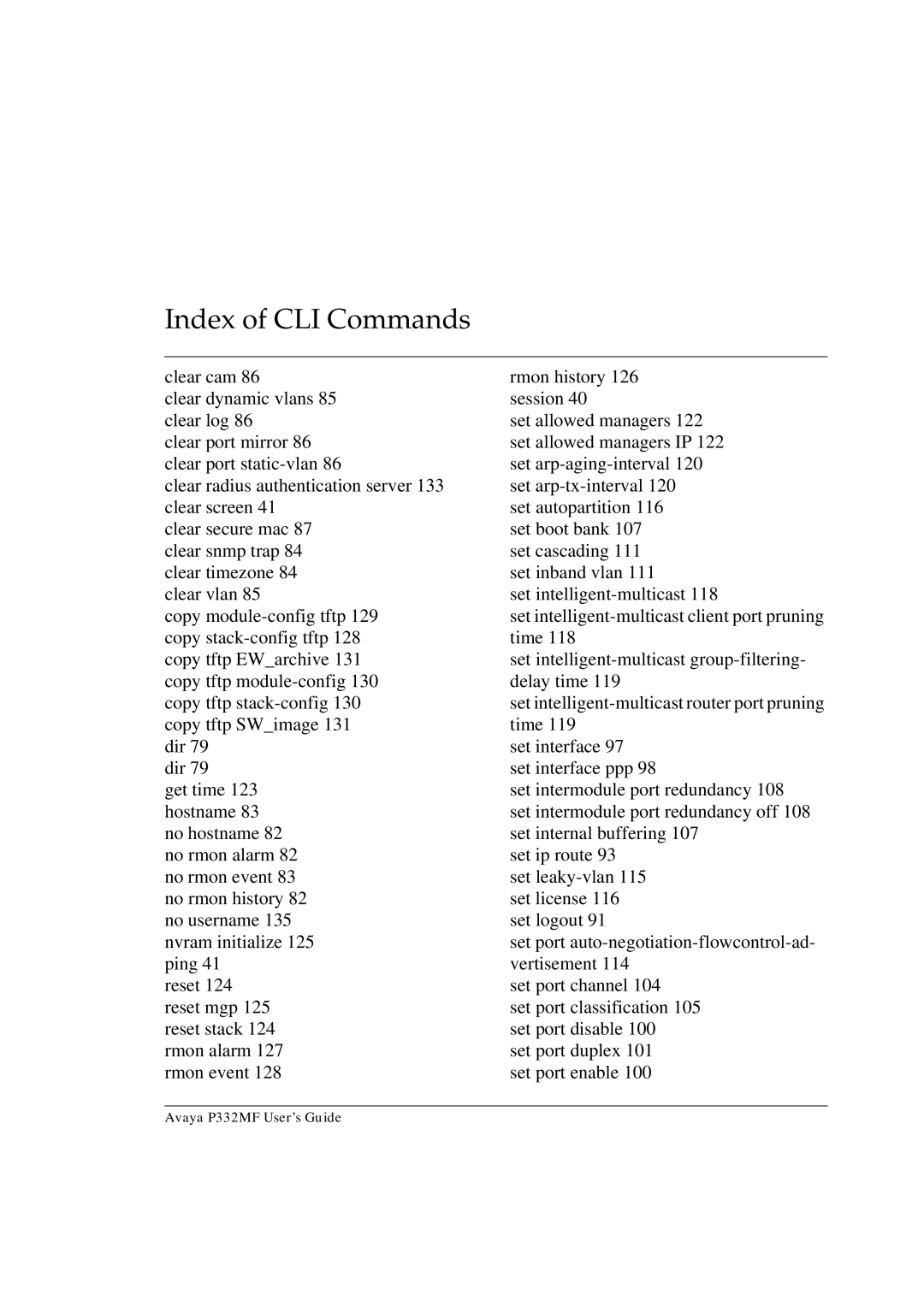 Avaya P332MF manual Index of CLI Commands 