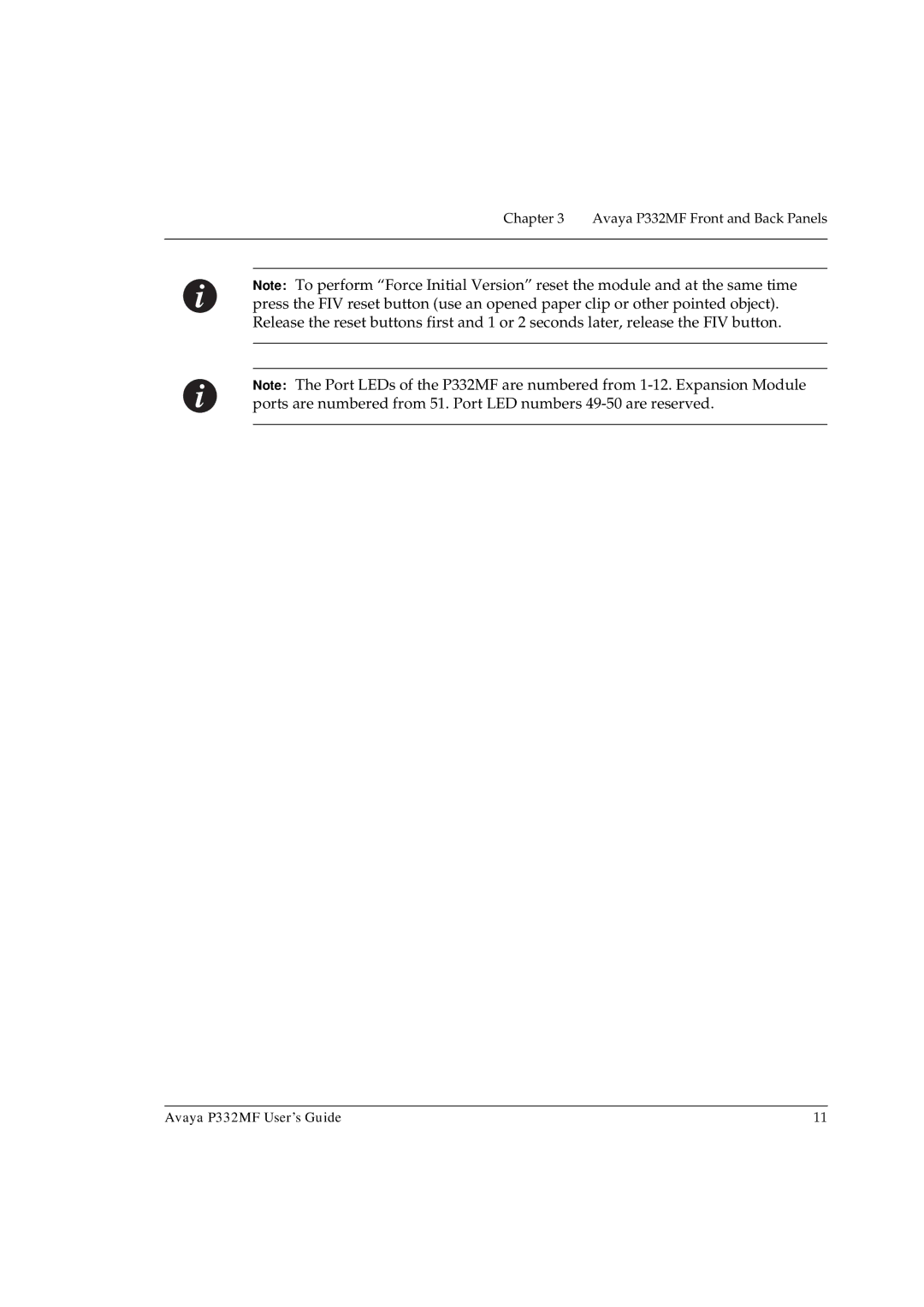 Avaya manual Avaya P332MF Front and Back Panels Avaya P332MF User’s Guide 