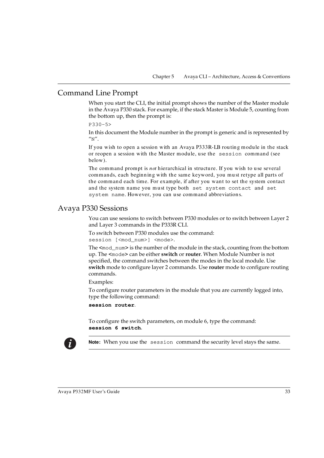 Avaya P332MF manual Command Line Prompt, Avaya P330 Sessions, Session router 