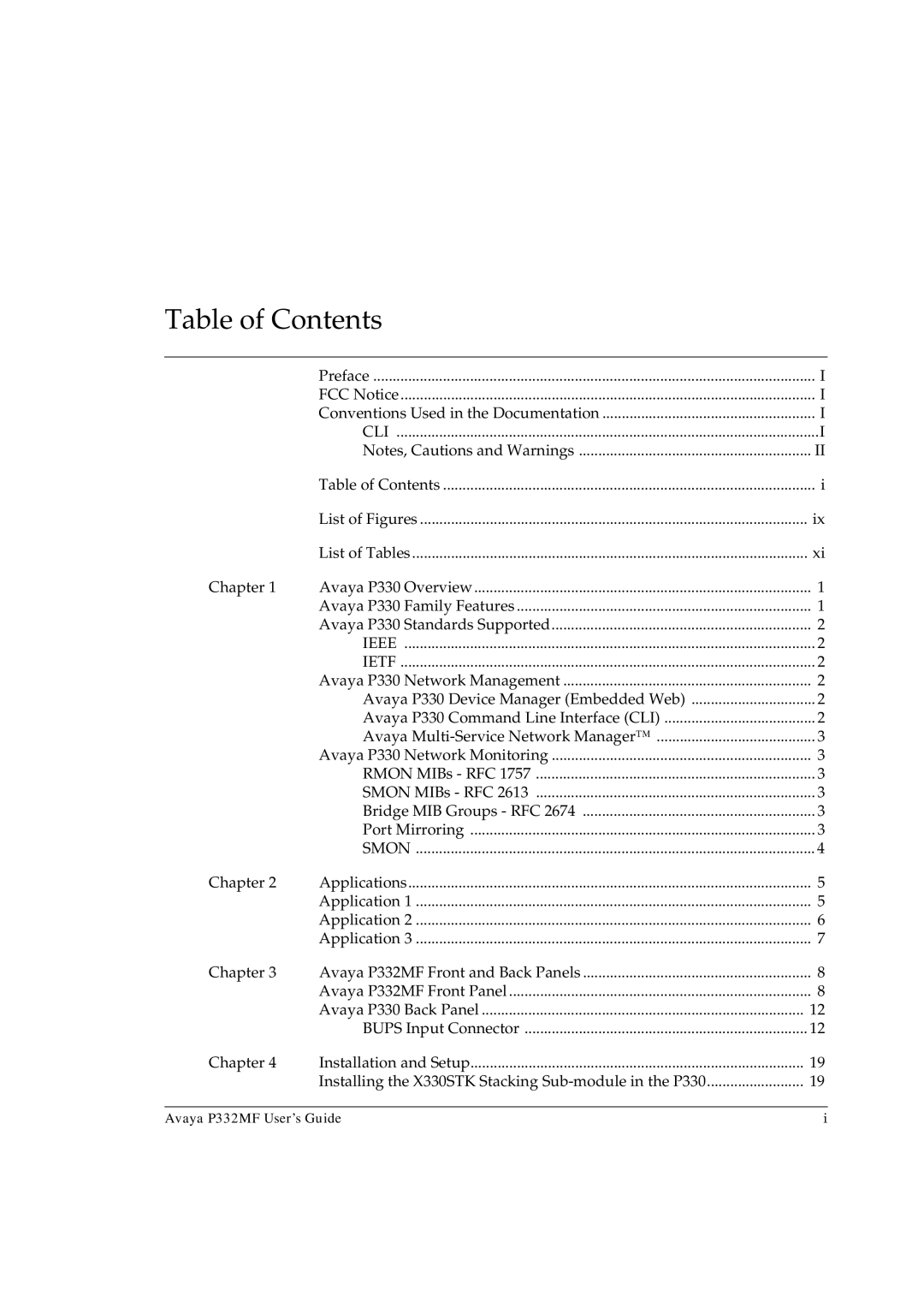 Avaya P332MF manual Table of Contents 