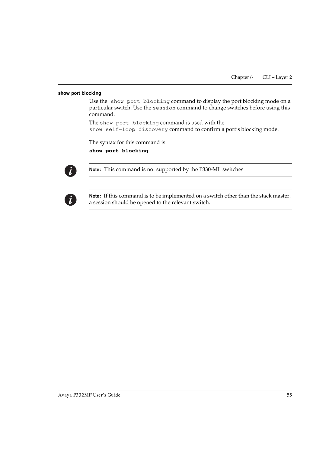 Avaya P332MF manual Show port blocking 