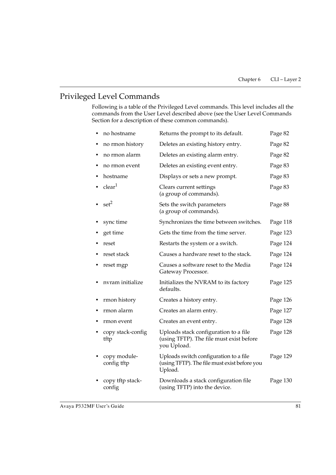 Avaya P332MF manual Privileged Level Commands 