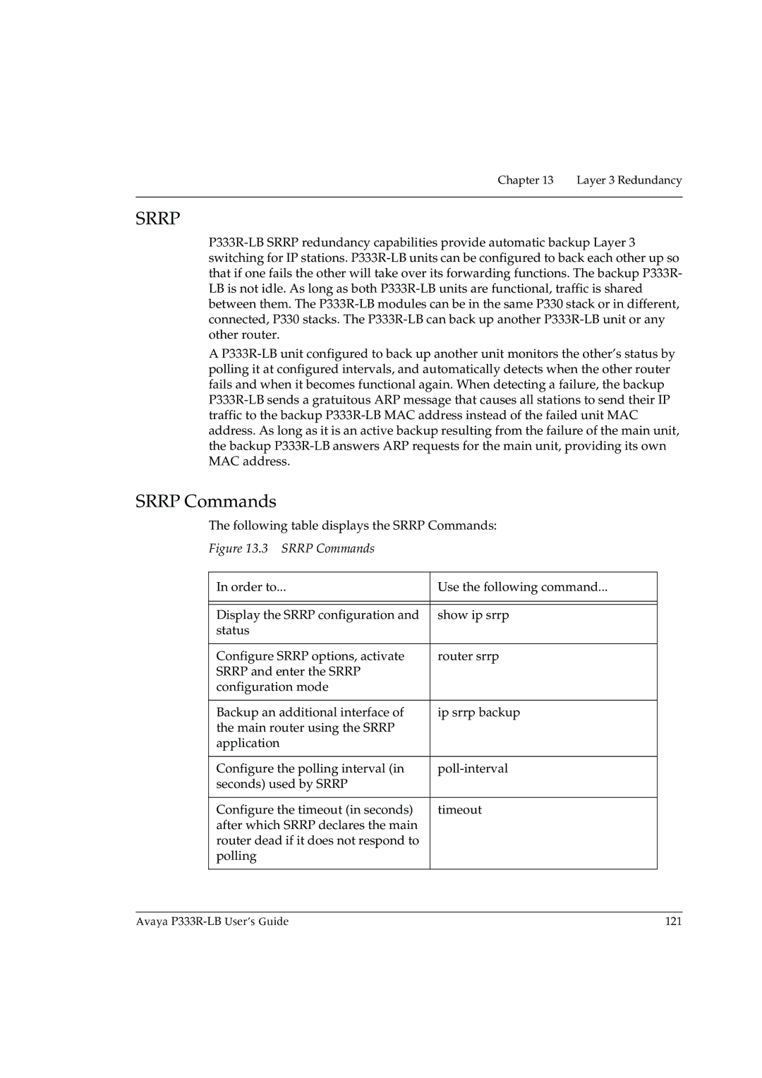 Avaya P333R-LB manual Srrp Commands 