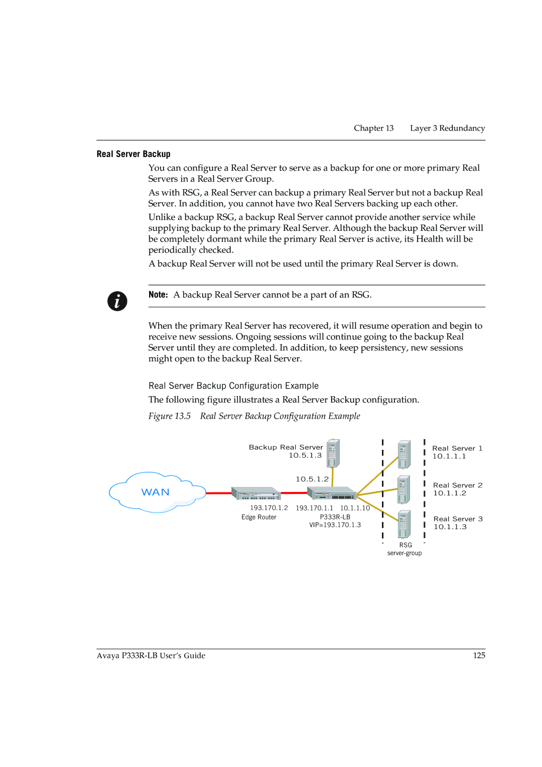 Avaya P333R-LB manual Real Server Backup Configuration Example 