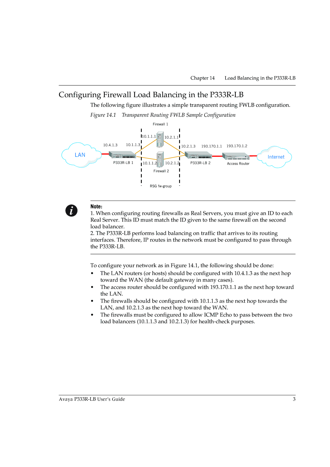 Avaya manual Configuring Firewall Load Balancing in the P333R-LB, Lan 