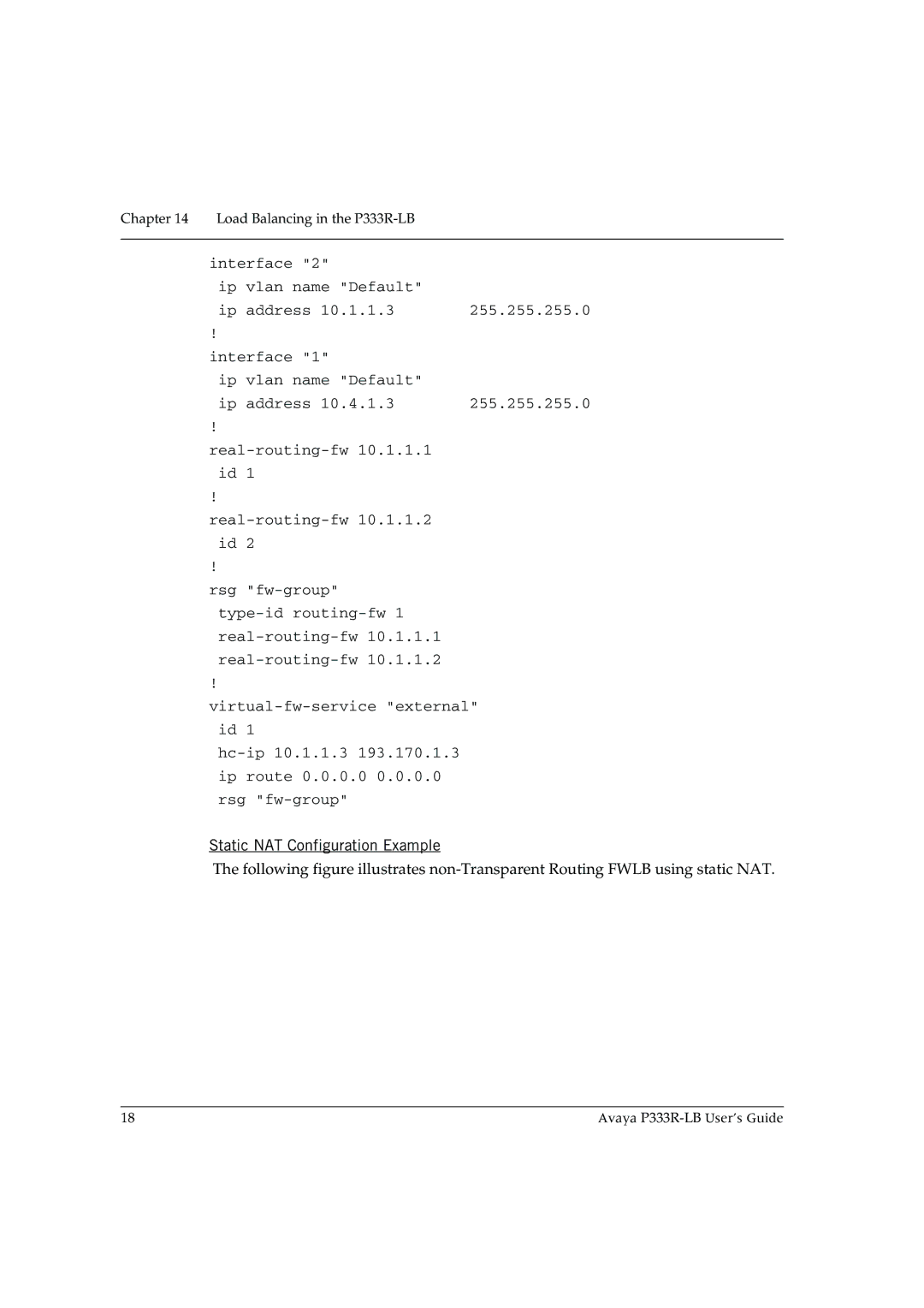 Avaya P333R-LB manual Static NAT Configuration Example 