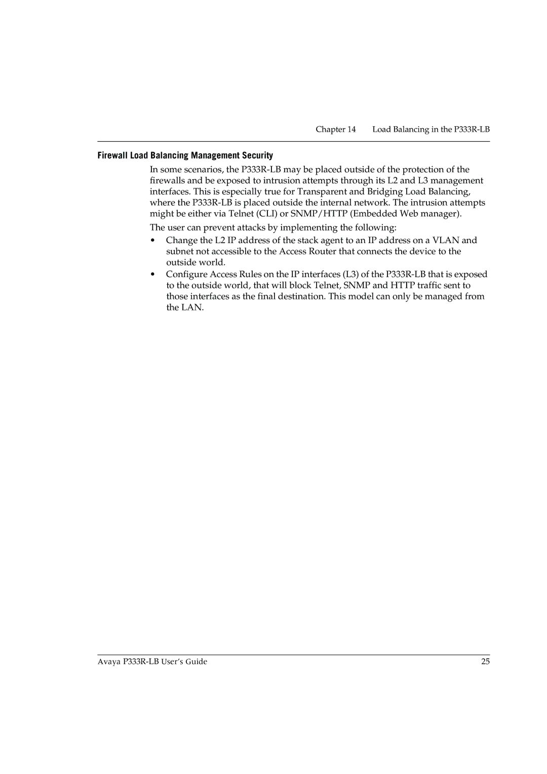 Avaya P333R-LB manual Firewall Load Balancing Management Security 