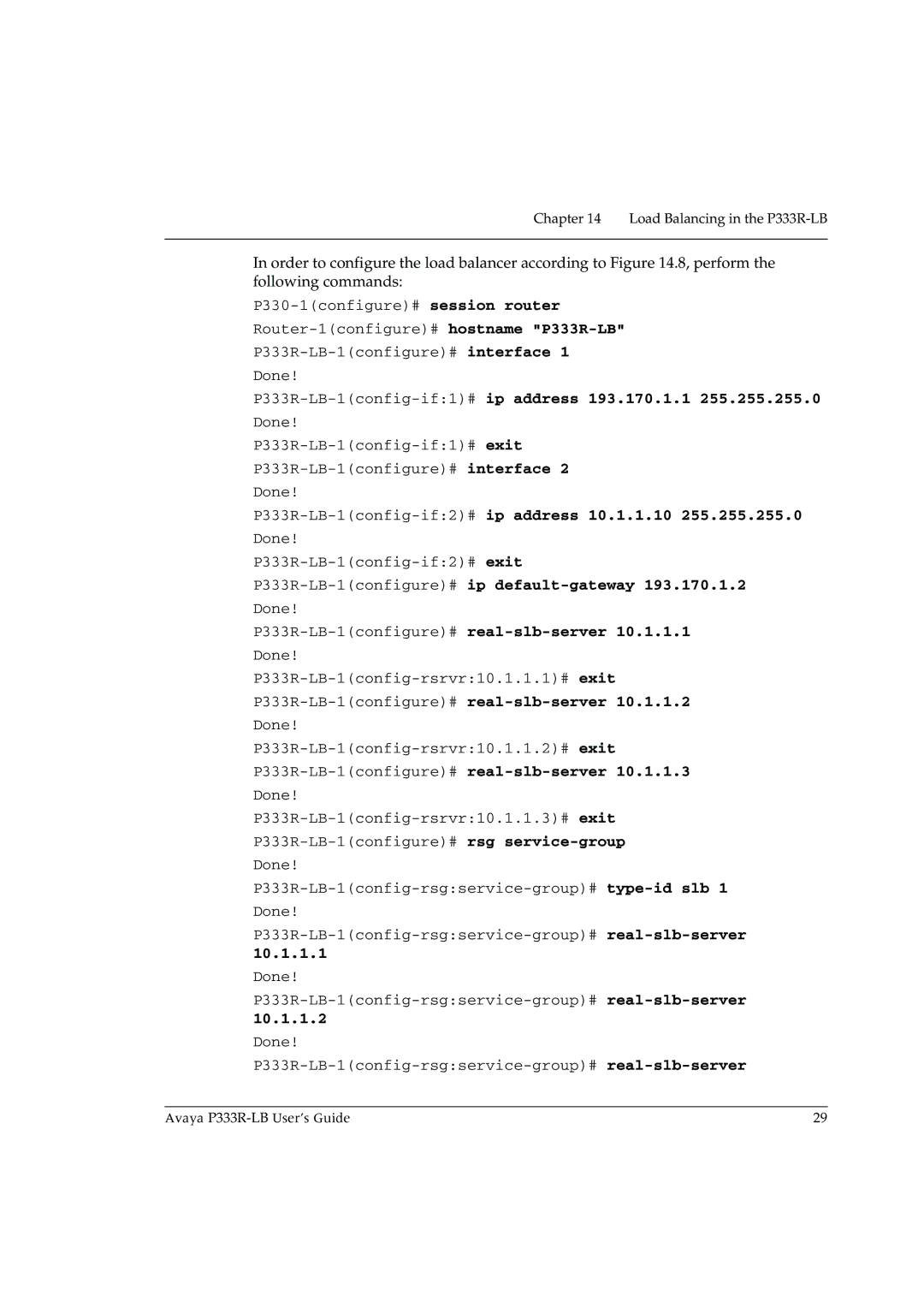 Avaya manual P333R-LB-1config-if2#ip address 10.1.1.10 255.255.255.0 Done 