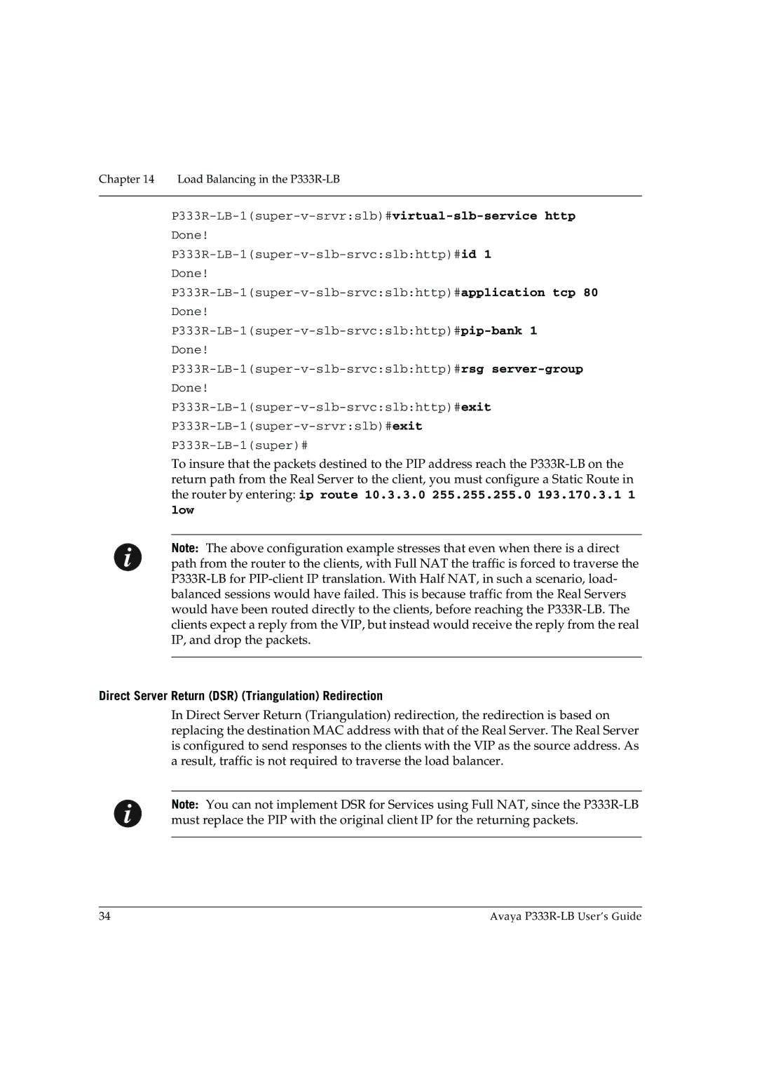 Avaya P333R-LB manual Low, Direct Server Return DSR Triangulation Redirection 