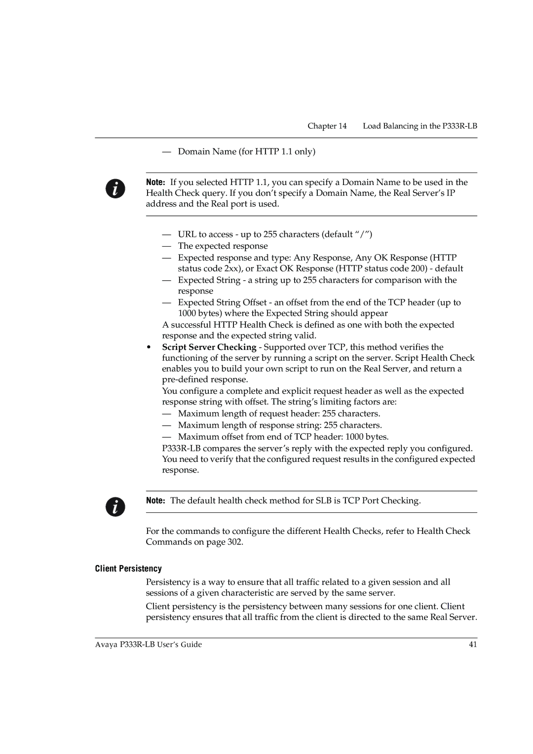 Avaya P333R-LB manual Client Persistency 