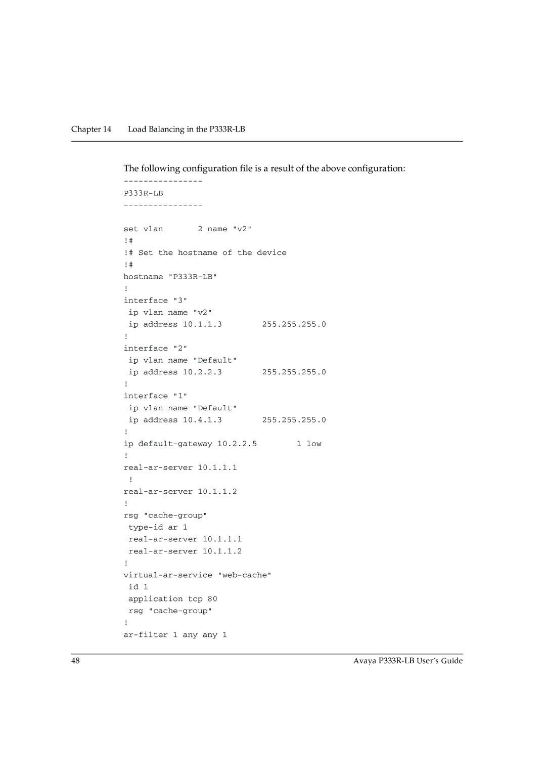 Avaya manual Load Balancing in the P333R-LB 