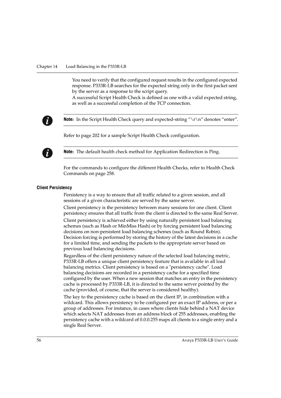 Avaya P333R-LB manual Client Persistency 