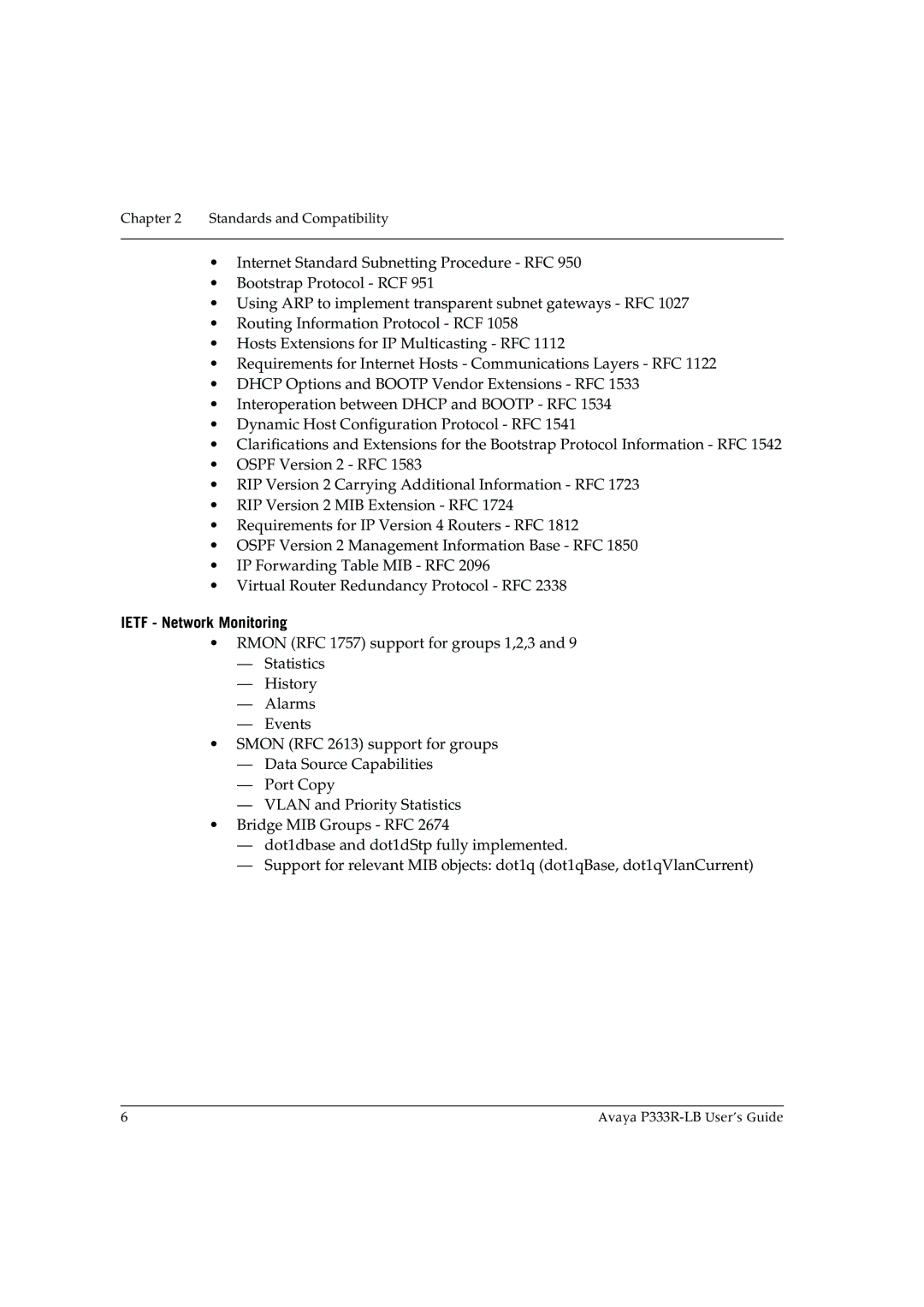 Avaya P333R-LB manual Ietf Network Monitoring 