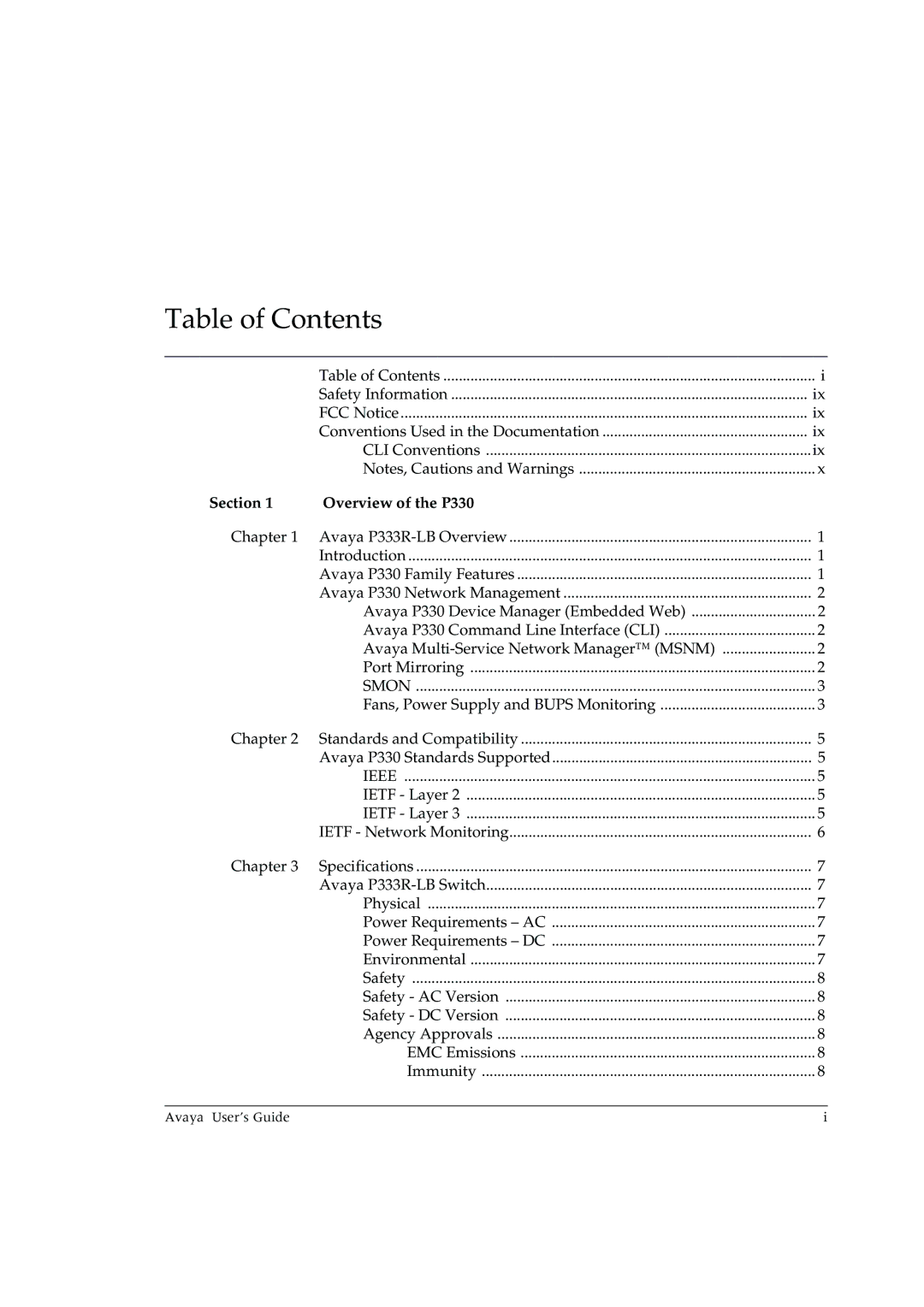 Avaya P333R-LB manual Table of Contents 