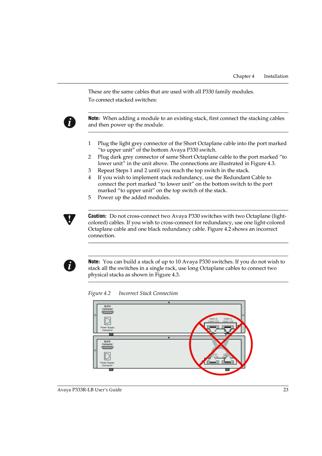 Avaya P333R-LB manual Incorrect Stack Connection 