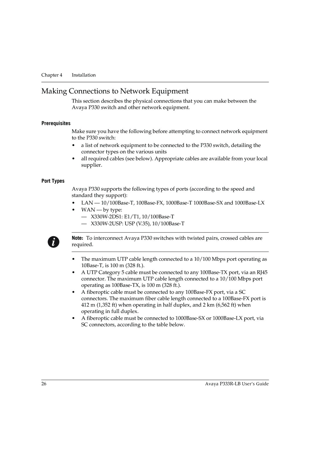 Avaya P333R-LB manual Making Connections to Network Equipment, Prerequisites, Port Types 