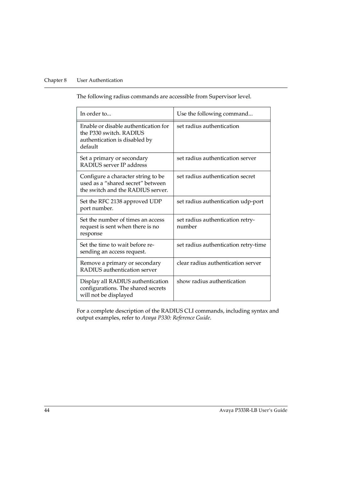 Avaya P333R-LB manual User Authentication 